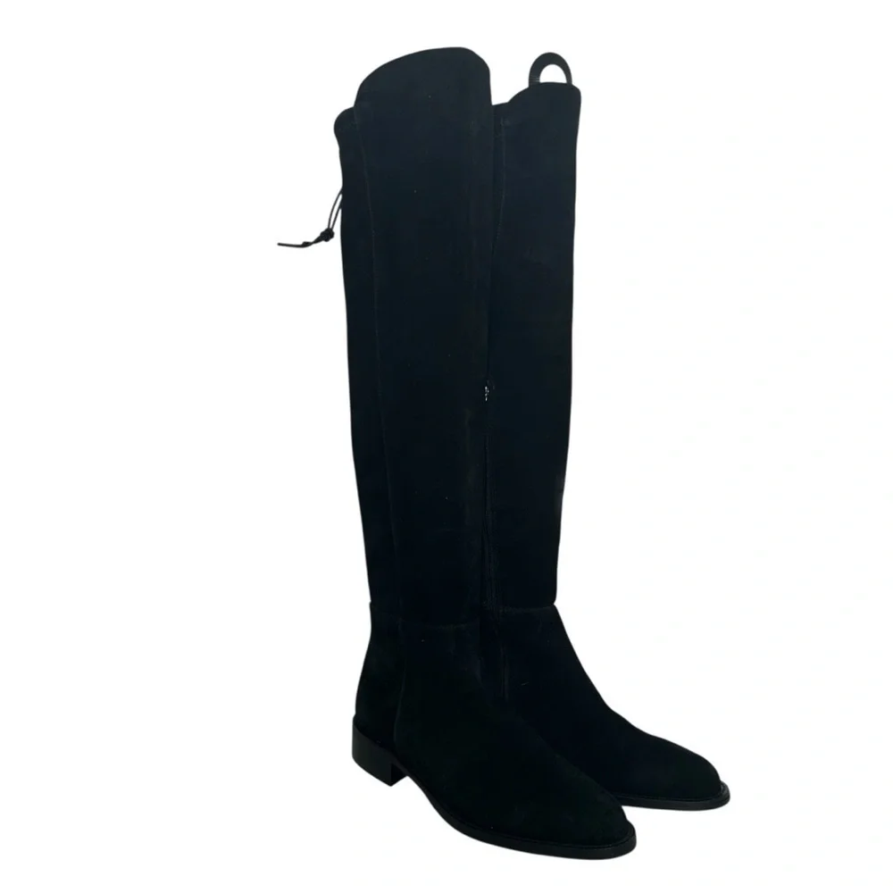 Aquatalia Norina OTK Waterproof Boot Black Stretch Suede Drawcord Women’s 5.5